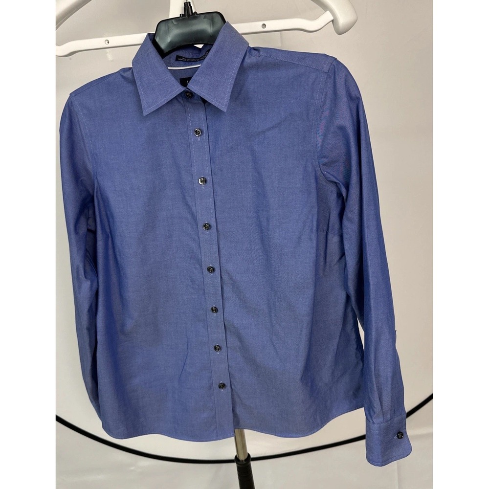 Lands' End No Iron Pinpoint Oxford Blue Dress Shirt Women's Sz 6